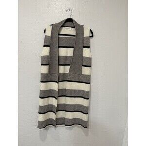 Anthropologie Womens Long Striped Open Front Knit Vest Sweater Size Xs Warm Soft